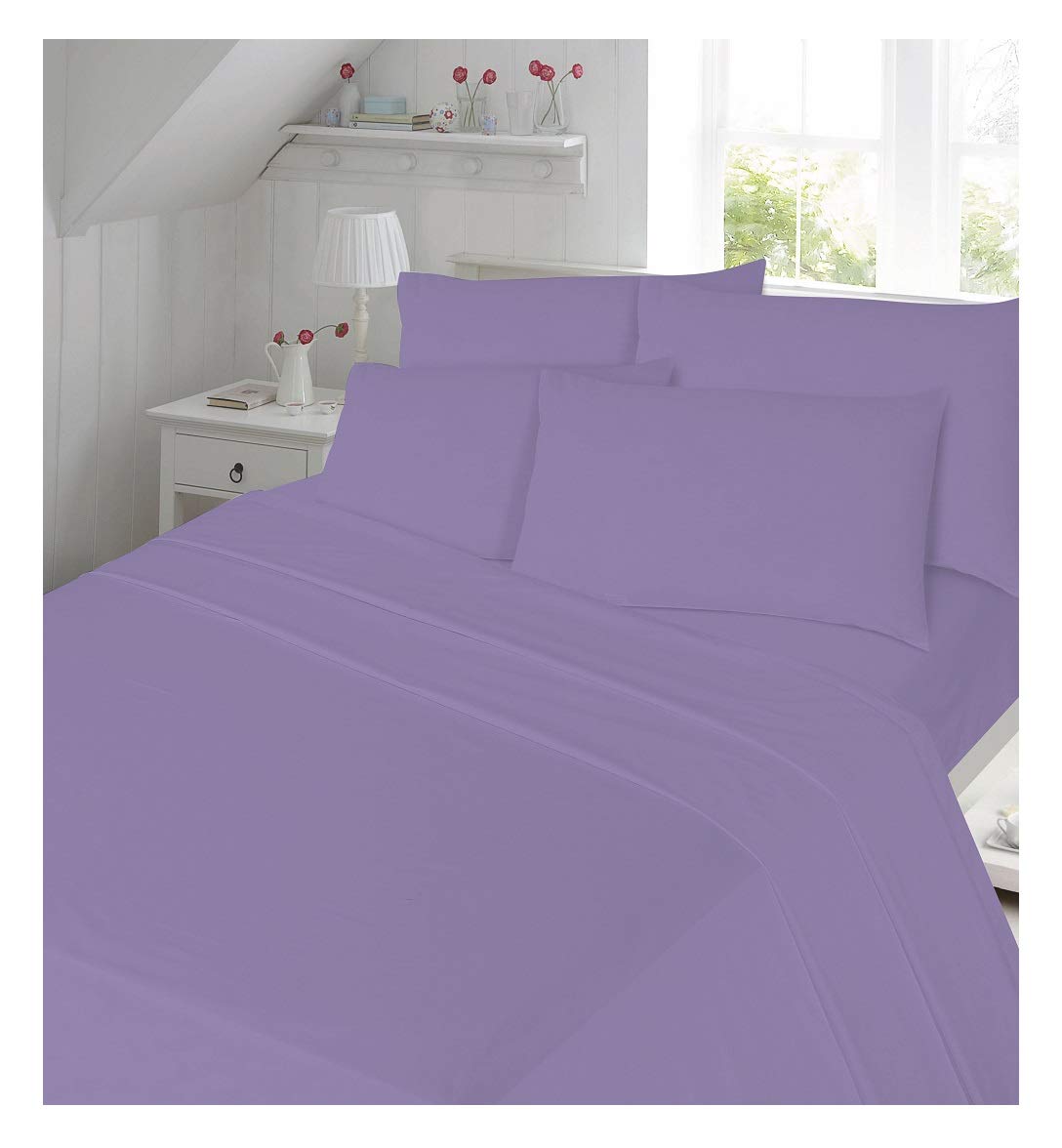 Maria Luxury Bedding & Linen Lilac Quality Fitted Sheet 100% Brushed Cotton Soft Flannelette Fitted Sheet - King,