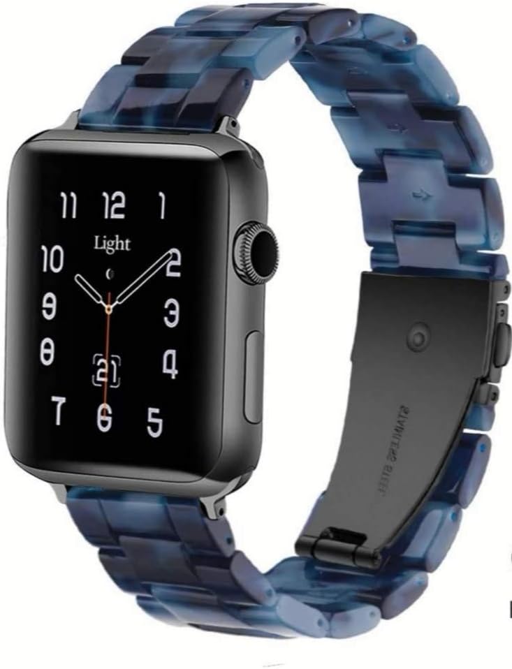 Light Apple Watch Band - Fashion Resin iWatch Band Bracelet Compatible with Copper Stainless Steel Buckle for Apple Watch Series 5 Series 4 Series 3 Series 2 Series1 (Dark Blue,38mm/40mm)