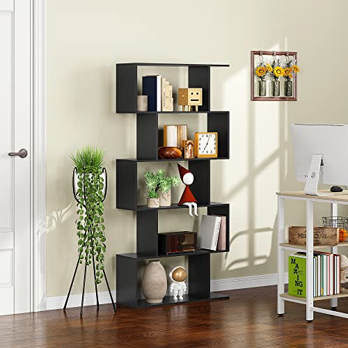 Homefort Wood Geometric Bookshelf,5-Tier Modern Bookcase, Open Shelf And Room Divider, Freestanding Display Storage Organizer, Decorative Shelving Unit For Home Office And Living Room (1, Black) #TOP3