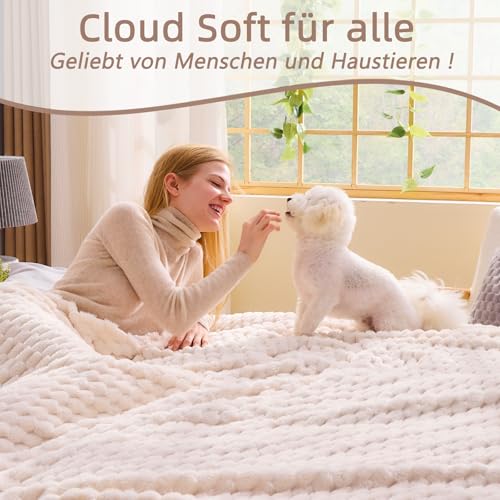 Vielit Kuscheldecke Flauschig 150x200 cm – Ultraweiche Fleecedecke für Couch & Sofa, Warme Wohn- & Kuscheldecke, Leichte Sofadecke, Gemütliche Couchdecke, Atmungsaktiv & Pflegeleicht Decke Beige