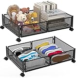 Under Bed Storage Containers,Under the Bed Storage with Wheels, Rolling Drawers Shoe Organizer,Tool-free Assembly Metal Underbed Storage Containers for Bedroom Clothes,Blankets,Shoes,Bedding,2 Pack