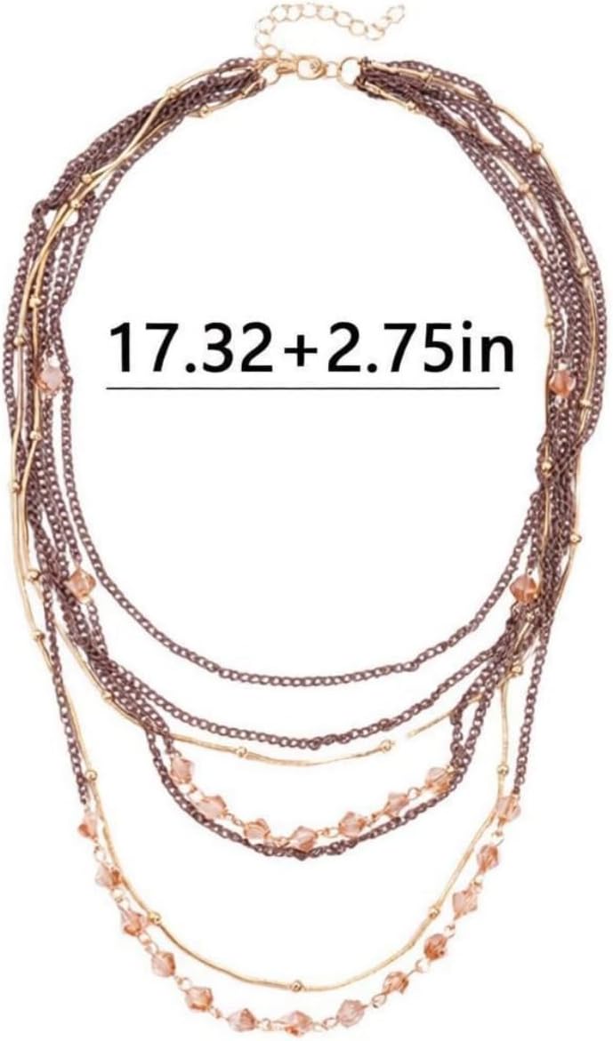 Boho Layered Necklace for Women Stacked Crystal Chain Necklace Beaded Pendant Boho Necklace Trendy Dainty Jewelry