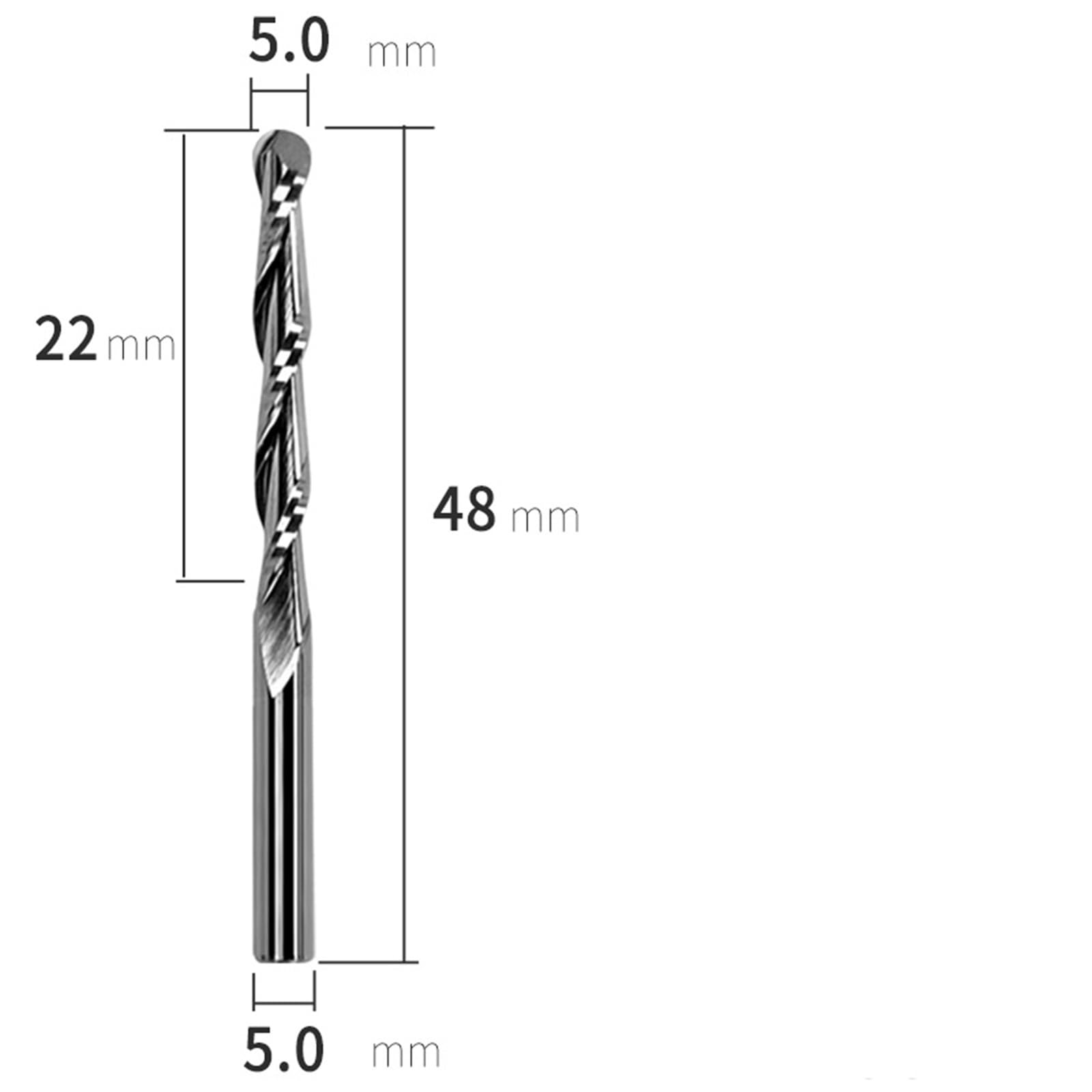 Fraises à bout sphérique, 2 pièces, tige de 5 mm, fraises CNC hélicoïdales, diamètre de 5 mm, longueur de coupe de 12 à 32 mm, 2 cannelures en carbure monobloc(5 * 5 * 22)