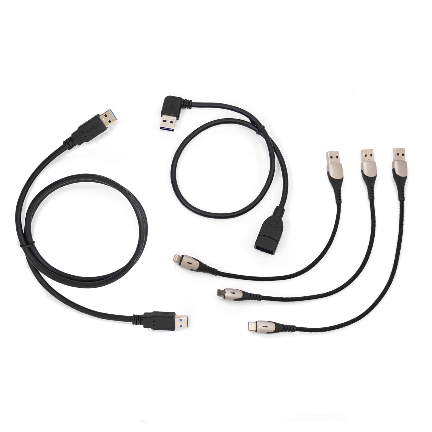 Mission Darkness USB Cable Set – UL-Certified Shielded Cables for Digital Forensics & RF-Shielded Enclosures – Includes USB-A, USB-C, Micro USB, Lightning-Compatible, Extension Cables & Zipper Pouch​
