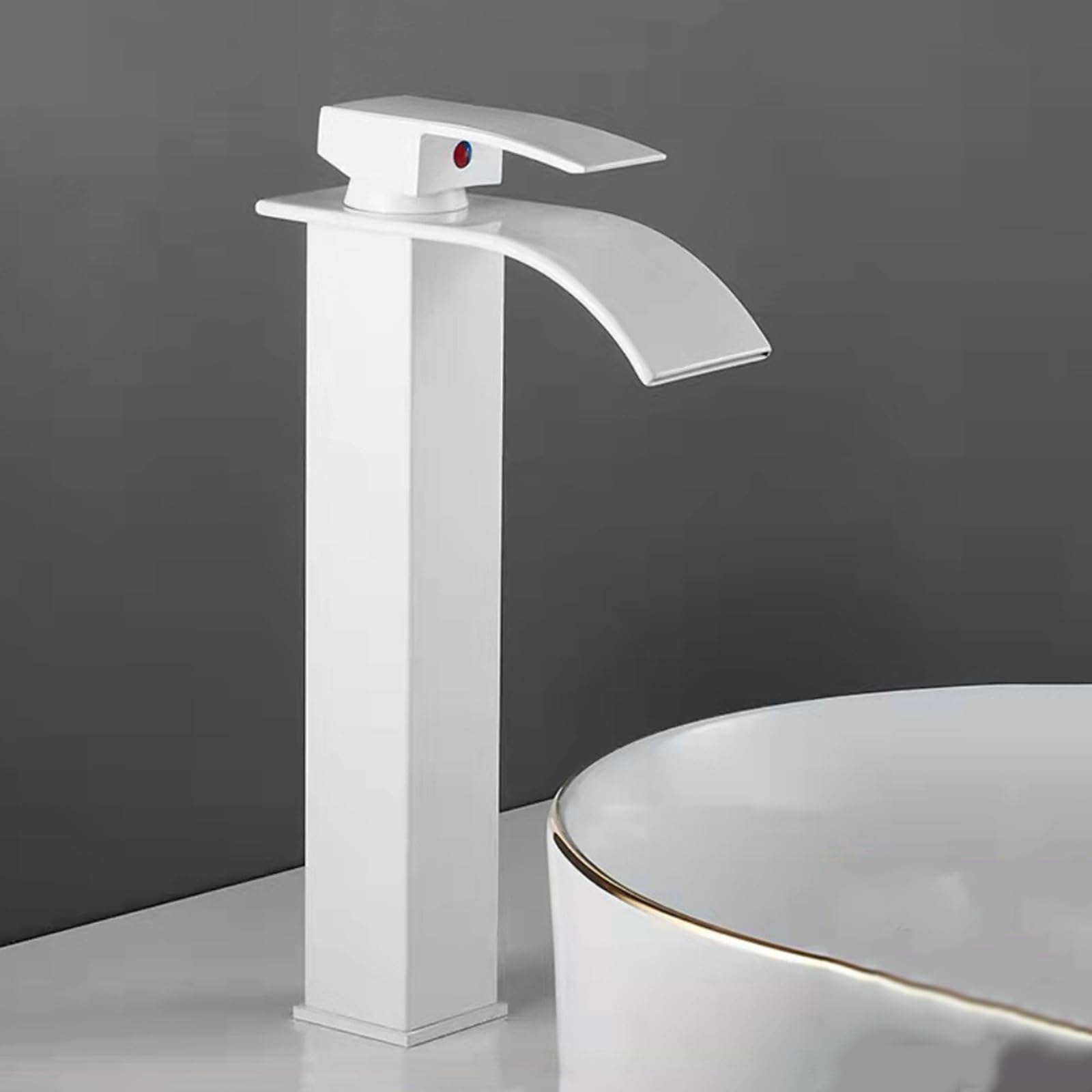 FQWNCIEG Waterfall Tap for Countertop Basin Hot & Cold Single Lever Basin Taps Single Hole Taps for Bathrooms,White
