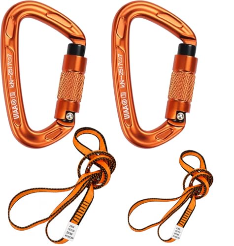 Karabiner Klettern Kletterausrüstung 2 Stück UIAA-Zertifiziert 25KN Auto Locking Kletterkarabiner Clips +2 Stück 22KN Nylon Seilzum Klettern Bergsteigen Wandern Notfallausrüstung