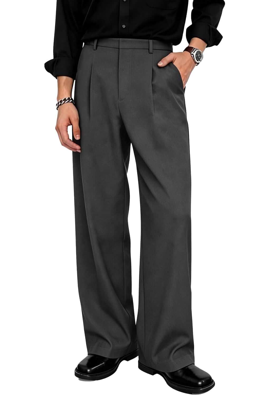 Heyfanee Baggy Dress Pants Men Pleated Wide Leg Trousers Old Money 30In,Short length,Elastic waist,Wrinkle-resistant,Soft,Anti-pet hair fabric,Easy care & no ironing