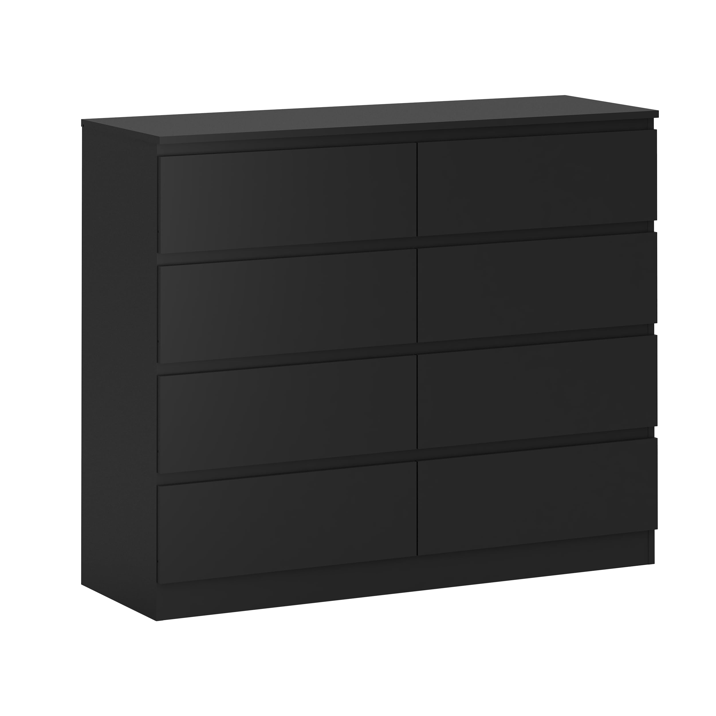 Panana 7/8 Drawers Wide Chest of Drawers, Wooden Lateral Dresser Storage Organizer Unit No Handle Sleek Design for Bedroom, Living Room, Hallway, Entryway (Black, 8 Drawers)