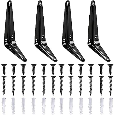 4 Pieces Book Shelf Bracket, 150 x 125mm Angle Bracket Shelf, Wall Mounted Shelve Brackets, Stable, Strong Bearing Capacity, with 24 Screws, for Bedroom, Living Room, Kitchen, Office (Black) Cover