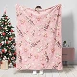 Christmas Nutcracker Throw Blanket Bells Trojans Star Snowflakes Funny Farmhouse Pink Flannel Heavy Big Fluffy Couch for car Indoor Living Room Throw Blanket 40x50inch