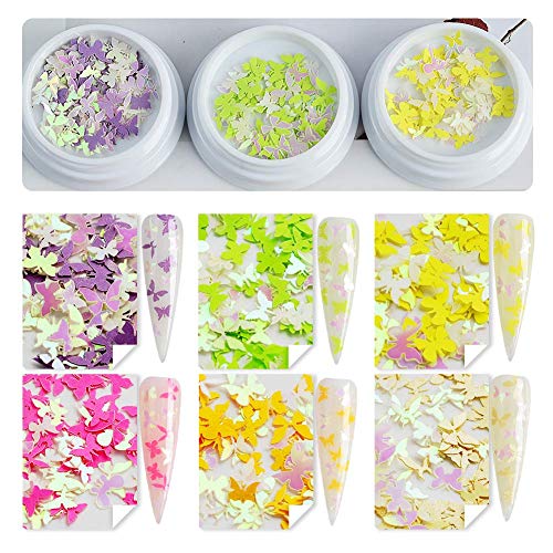 QIMEIYA Lot de 6 autocollants à paillettes 3D pour nail art - Petites tailles naturelles - Pour manucure - Accessoires de bricolage, artisanat, étui de téléphone, fabrication de cartes Cover