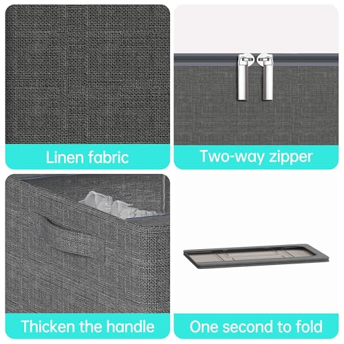 YWPXSN 3PCS Under Bed Storage Bins with Metal Frame, Linen Fabric Frame Storage Box Clothes Organizer Bins, Underbed Container with Clear Window (Dark Grey, 15.7 x 13 x 6IN) by YWPXSN - Image 5