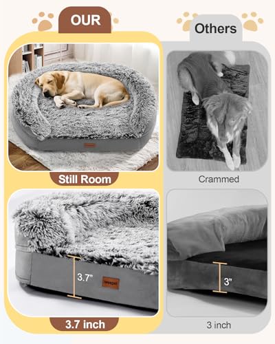 Image of iweepet Fluffy Calming Jumbo Orthopedic Dog Beds for Extra Large Dogs, Supportive Dog Sofa Bed with 3.7 inch 28D Egg-Crate Foam, Removable Washable Plush Cover, Waterproof Lining, 48'',Grey