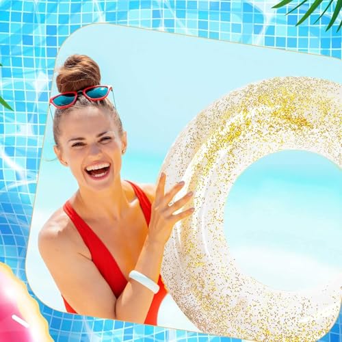 Image of Inflatable Swimming Ring Floater for Kids & Adults| Round Shimmer Tube for Girls| Durable PVC Water Safety Float| Anti-flip Swim Training Aid| Outdoor Pool Accessory (Glitter 23 Inch)