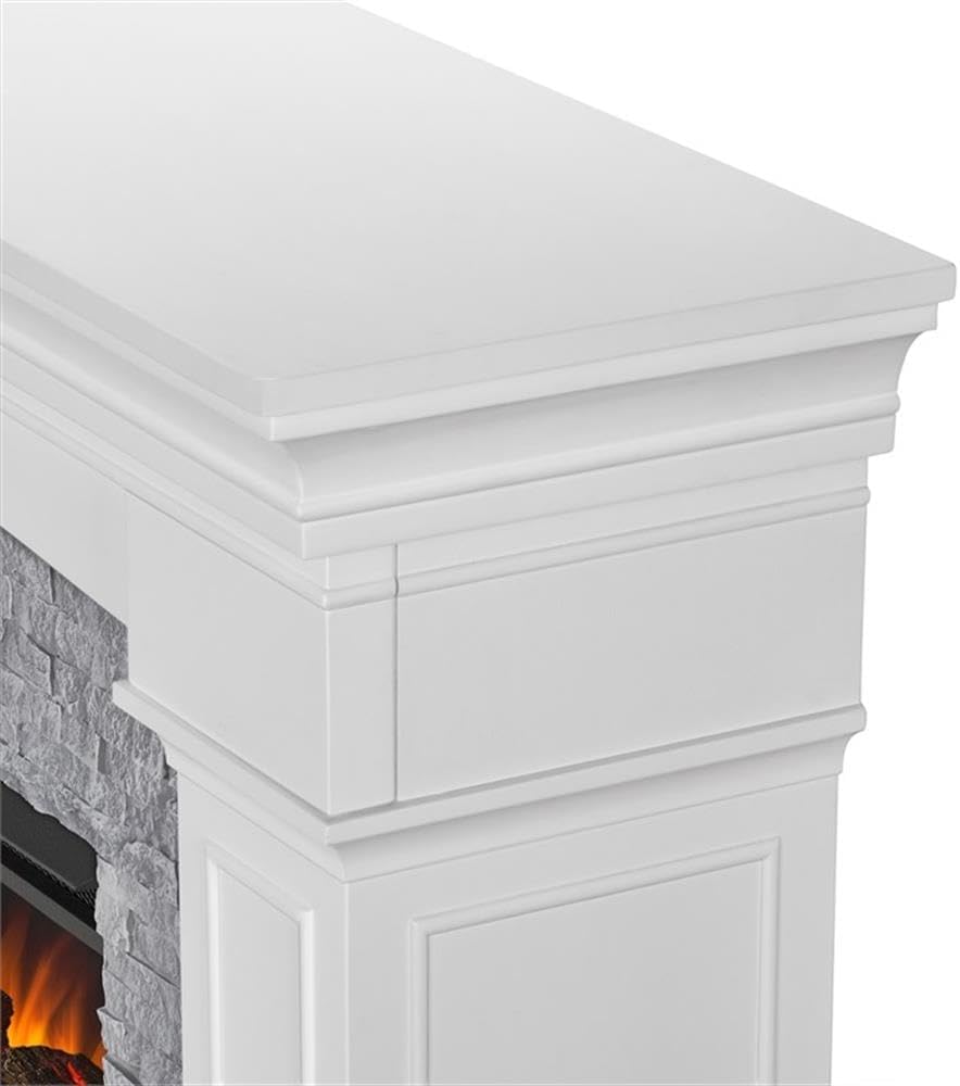 Real Flame Deland Grand Electric Indoor Fireplace with Remote Control, Realistic Infrared Fireplace with Heater, White
