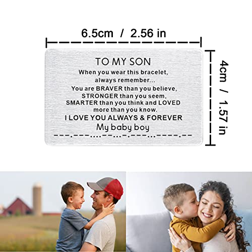 To My Son Bracelet From Mom Morse Code Bracelet With Engraved Wallet Card For Son Boys Men Adjustable Inspirational Beaded Bracelet Birthday Graduation Thanksgiving Christmas Gifts For Son #TOP3