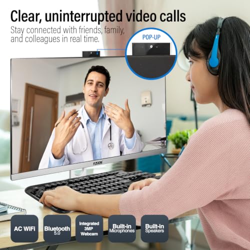 Image of Fusion5 23.8 inch Full HD All in One PC Desktop Computer - 16GB RAM, 512GB SSD, i3-1215U 6-Core Processor up to 4.40 GHz, Windows 11, HDMI, USB 3.0 - AIO PC with Wireless Keyboard, Mouse, 3MP Web Camera