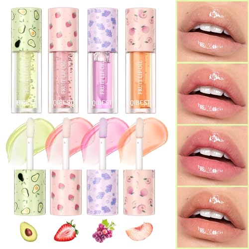 EONFAVE 4 piezas de brillo de labios de fruta, aceite de labios resistente al agua