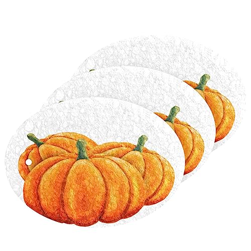 Image of Autumn Thanksgiving Pumpkins Kitchen Sponges Fall Orange Leaves Cleaning Dish Sponges Non-Scratch Scrubber Sponge for Kitchen Bathroom Cars, pack of 3