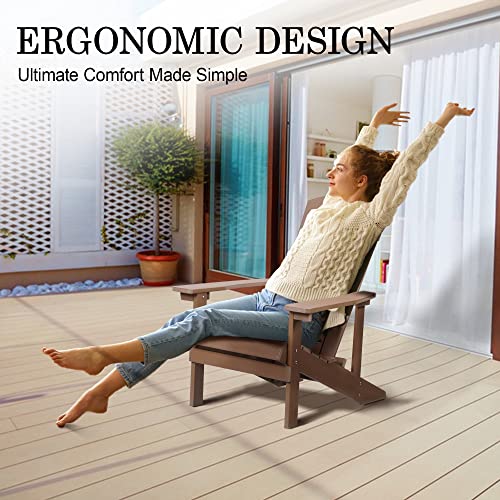 Kiss The Water Adirondack Chairs Set Of 4, 400Lbs Weight Capacity, Sleek & Durable Designs, Hips Recycled Plastic All-Weather Outdoor Chairs For Patio Beach Campfire, Brown #TOP6