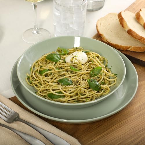 Image of Gibson Home Summer Shades 16 Piece Plates and Bowls Dishes Service for 4 Porcelain Dinnerware Set - Green