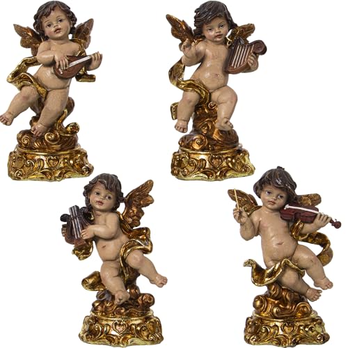 Anges musiques DRW statuette résine beige doré | Décoration table et buffet 20 cm - 2