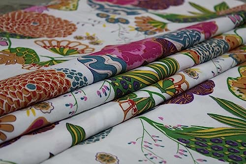Image of Indian Hand-Block Printed Jaipuri Fruit Print Floral Ethnic Sanganer Kurti Print Cotton Fabric (20 Yards, White Fruit)