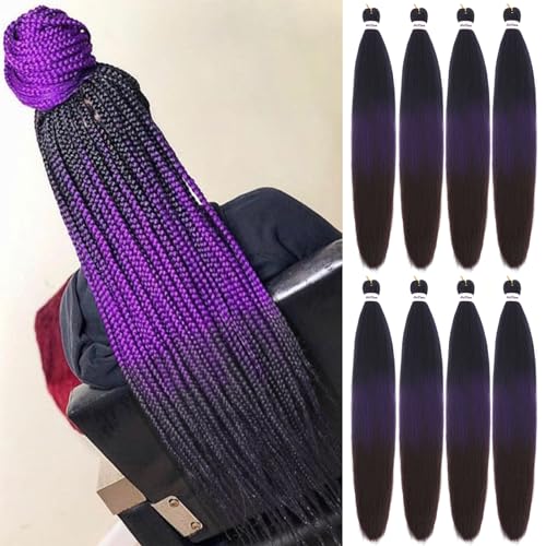 Liang Dian Braiding Hair Pre Stretched 30 Inch 1B/Purple/99J 8 Packs | Ombre, Synthetic, Hot Water Setting, Professional, Soft Yaki Texture, Tangle-Free, for Boho Style, Senegalese Twist, Crochet