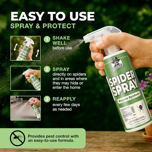 Image of Burke's Spider Spray (16oz) | Deters Spiders Around Homes, Indoor & Outdoor Use, Pet Friendly Formula, Home Perimeter Spray, Made in USA
