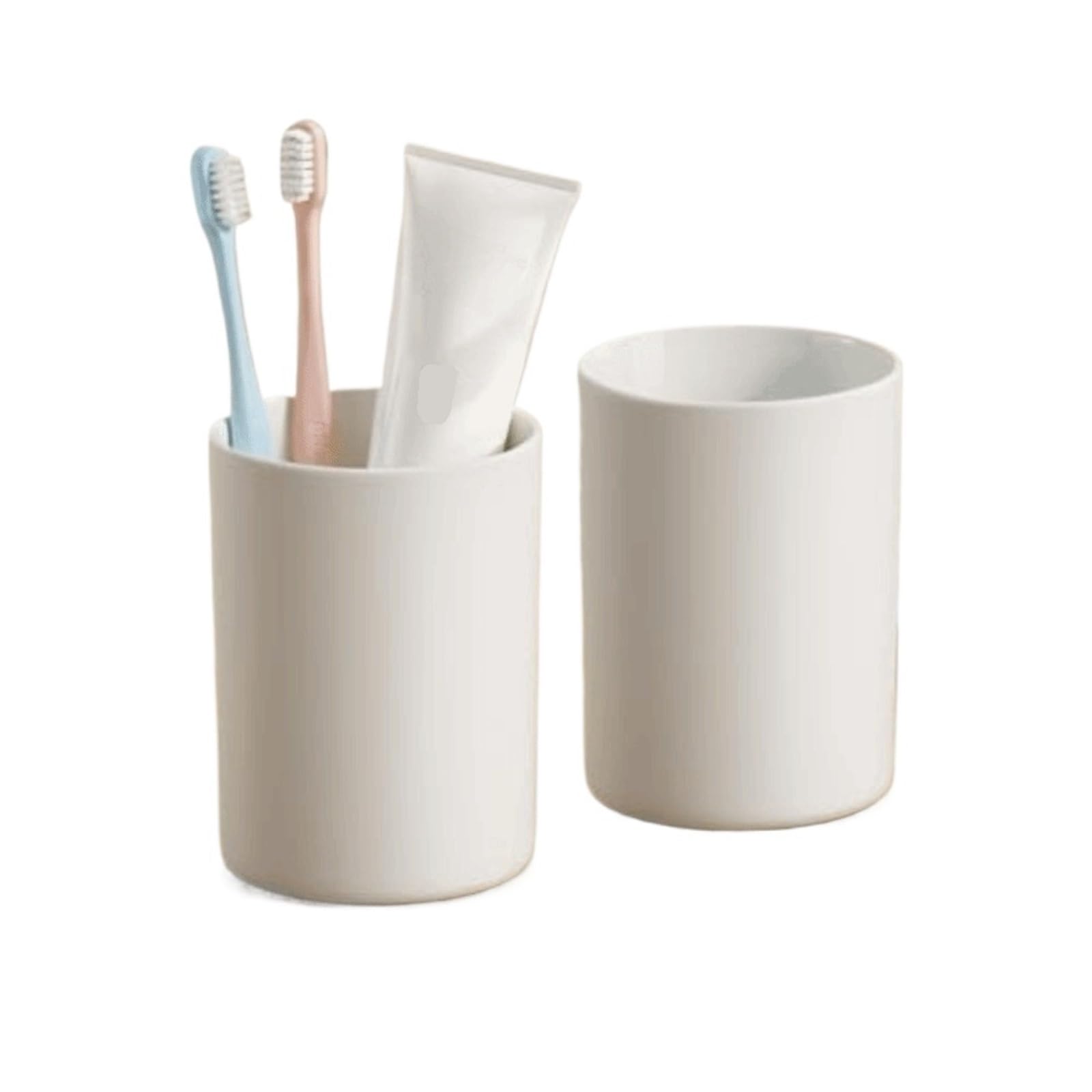 5Pcs Plastic Toothbrush Tumbler Easy-Clean Reusable Holder Unbreakable Mouthwash Bathroom For Travel And Camping(White)
