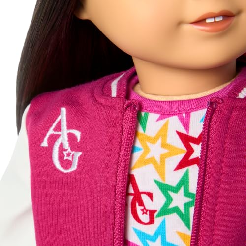 Image of American Girl Truly Me 18-inch Doll #130 with Brown Eyes, Straight Black-Brown Hair, Light-to-Medium Skin + Pastel Petals Dress, with Headband & Flats, Ages 6+ Bundle
