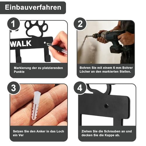 CAAGGMM Schlüsselhalter für Wand, Hundeleinen-Halter mit 5 Haken für Tür, Schlüsselhaken aus Metall, Hängender Hundehalsband Organizer, für Wohnzimmer,Küche, Garderobe (Schwarz
