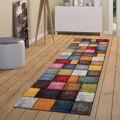 TT Home Wohnzimmer Teppich Bunt Kurzflor Wohnzimmerteppich Meliert 3D Optik Geometrisch, Farbe:Bunt,...