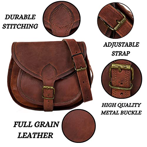 9" X 7" Women Vintage Style Genuine Brown Leather Crossbody Shoulder Bag Handmade Purse3