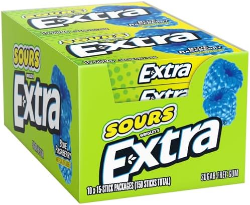 Amazon.com : EXTRA SOURS Blue Raspberry Sugar Free Chewing Gum Sour ...