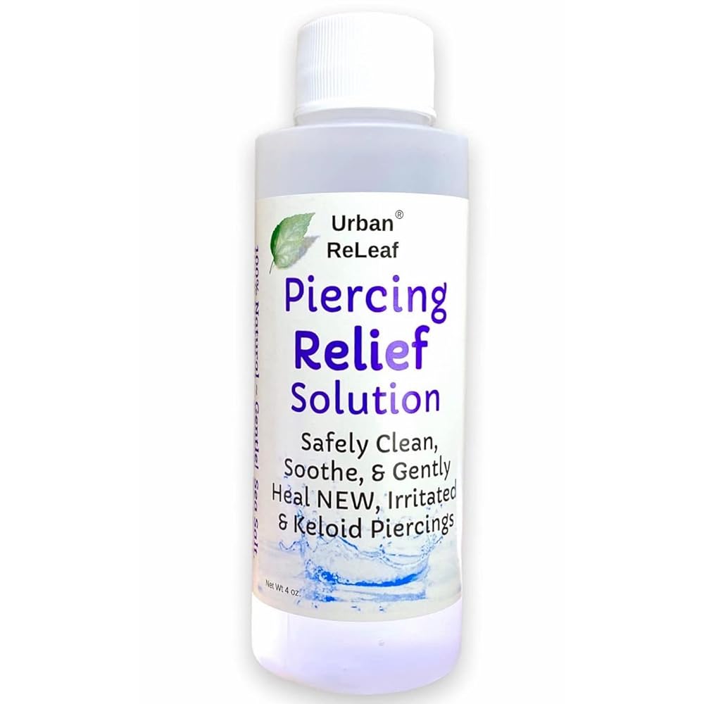 Urban ReLeaf PIERCING RELIEF Solution ! Safely Clean, Soothe & Gently Calm New, Irritated and Bumpy Piercings. 100% Natural Sea Salt, Tea Tree, Rosemary