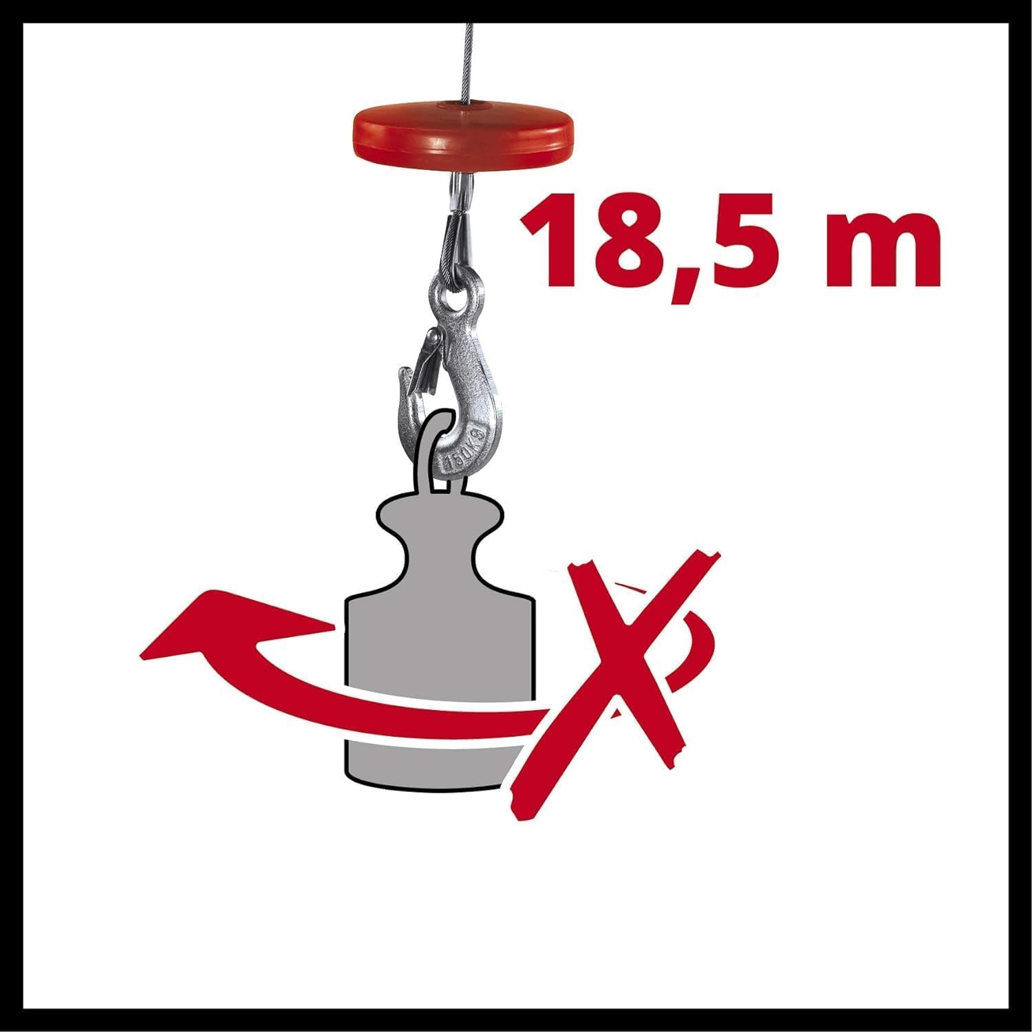 Einhell Wciągarka linowa TC-EH 600 (1050 W, nośność bez rolki zwrotnej 300 kg na 18 m/z rolką zwrotną 600 kg na 9 m, linka stalowa 18 m (Ø 4,5 mm), w zestawie z pałąkiem zabezpieczającym na haku