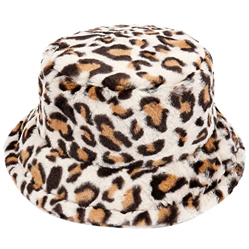 Mimfutu Hiver Bob Chapeau Femme Homme, Chauds Peluche Chapeau de Seau (Léopard Beige) Cover