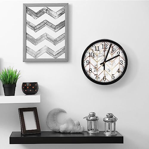 Horloge murale silencieuse marbre flèche dorée quartz pour salon
