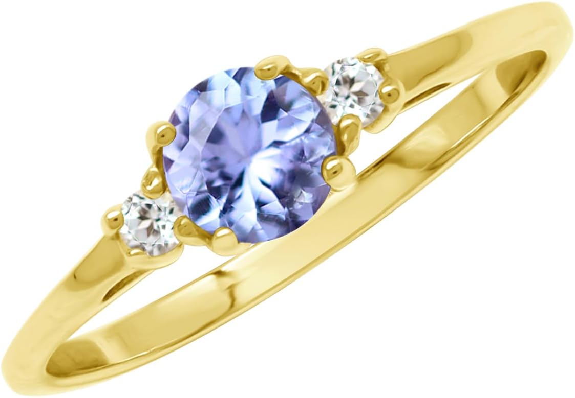 Silvershake Petite Design Round Shape Gemstone Birthstone White Gold Plated or Yellow Gold Plated 925 Sterling Silver Solitaire Promise or Engagement Ring Jewelry for Women