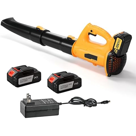 Leaf Blower 21V Electric Cordless Leaf Blower with 2 Batteries and Charger,6 Speed Mode 450 CFM Lightweight Battery Powered Leaf Blowers for Lawn Care, Patio, Blowing Leaves Cover