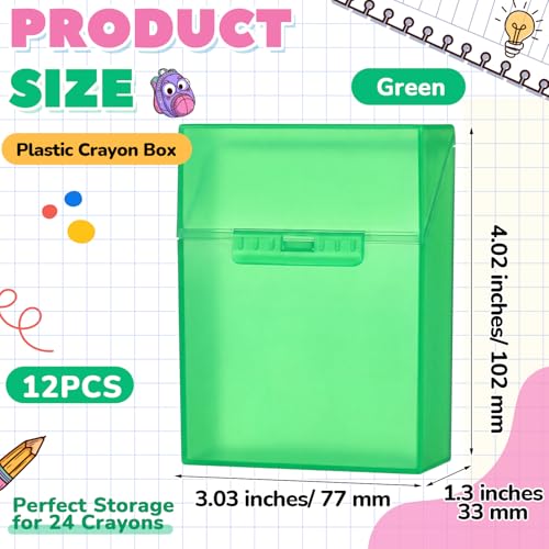 Image of Clabby 12 Pcs Clear Plastic Crayon Boxes Hold 24 Count, Green | Organizer Box, Case, Colorful, Portable Storage Holder with Snap Lid, for Kids Boys Girls School Classroom Home Art Supply