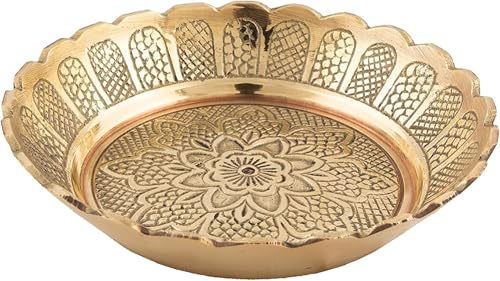 SATVIK プージャ真鍮プージャターリー用ナクシプレート6個手作りブッグタリセット美しい彫刻と装飾大皿アクセサリーホームマンディールと寺院用インドの新築祝いのギフトアイテム [2]