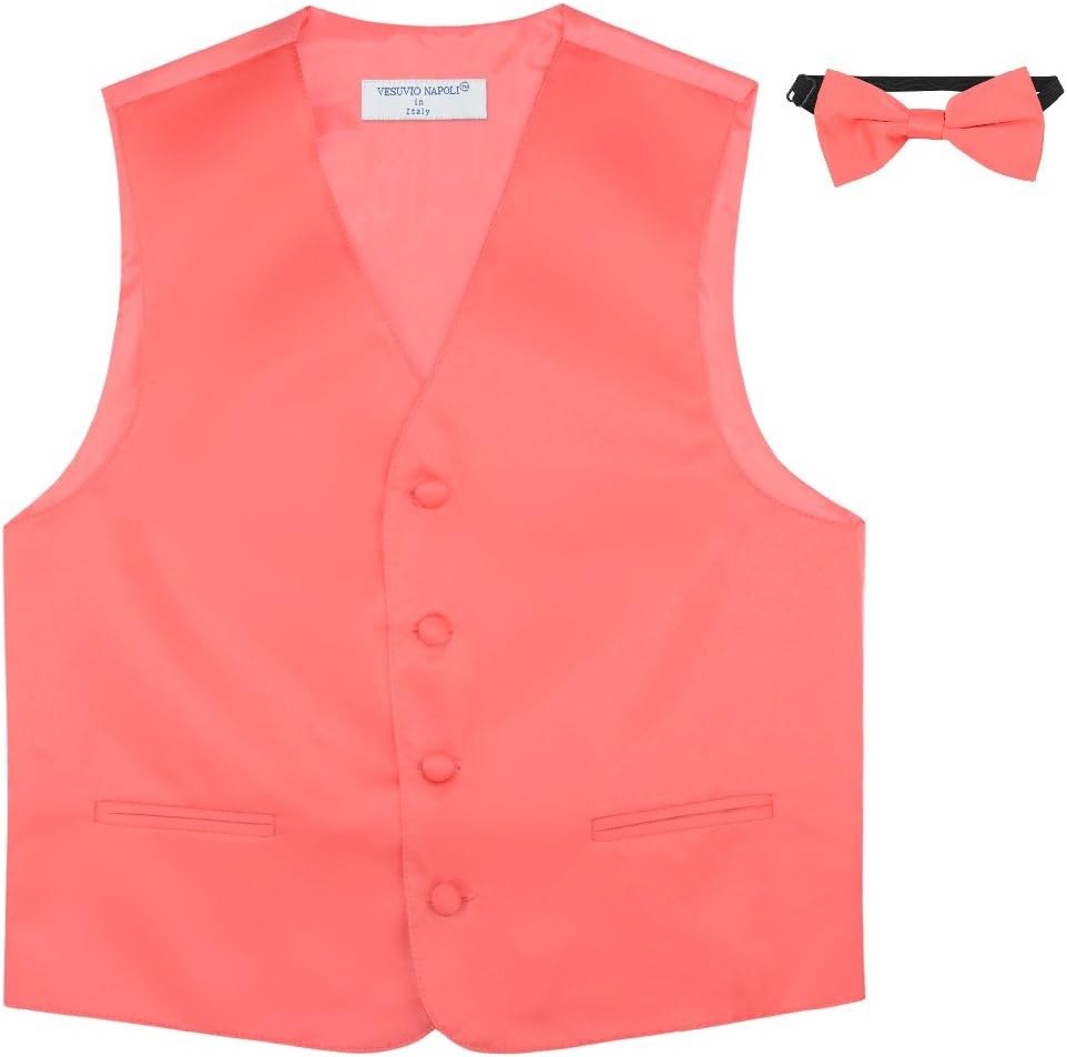 BOY'S Dress Vest & BOW Tie Solid CORAL PINK Color BowTie Set