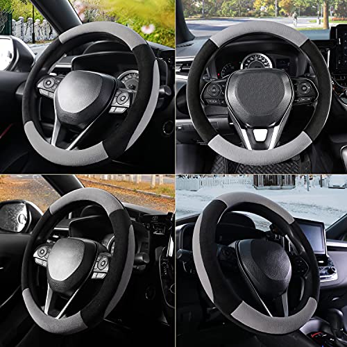Seg Direct Gray Plush Winter Auto Car Steering Wheel Cover Fits Standard Size 15 Inch #TOP6