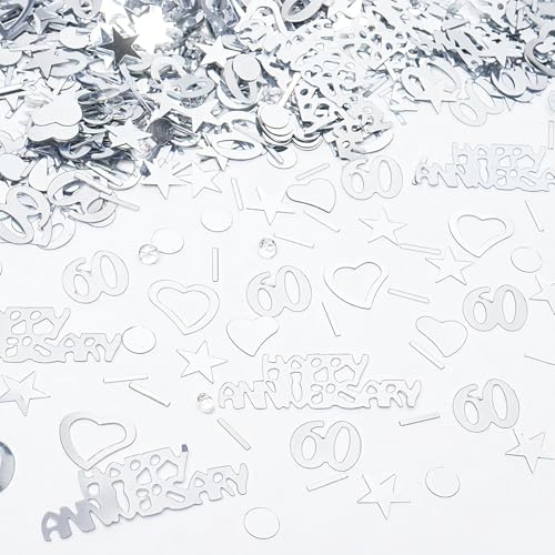 60th Wedding Anniversary Decorations, 30g 60 Wedding Confetti with Love Heart Shaped Diamond Table Confetti for 60th Wedding Anniversary Party Supplies