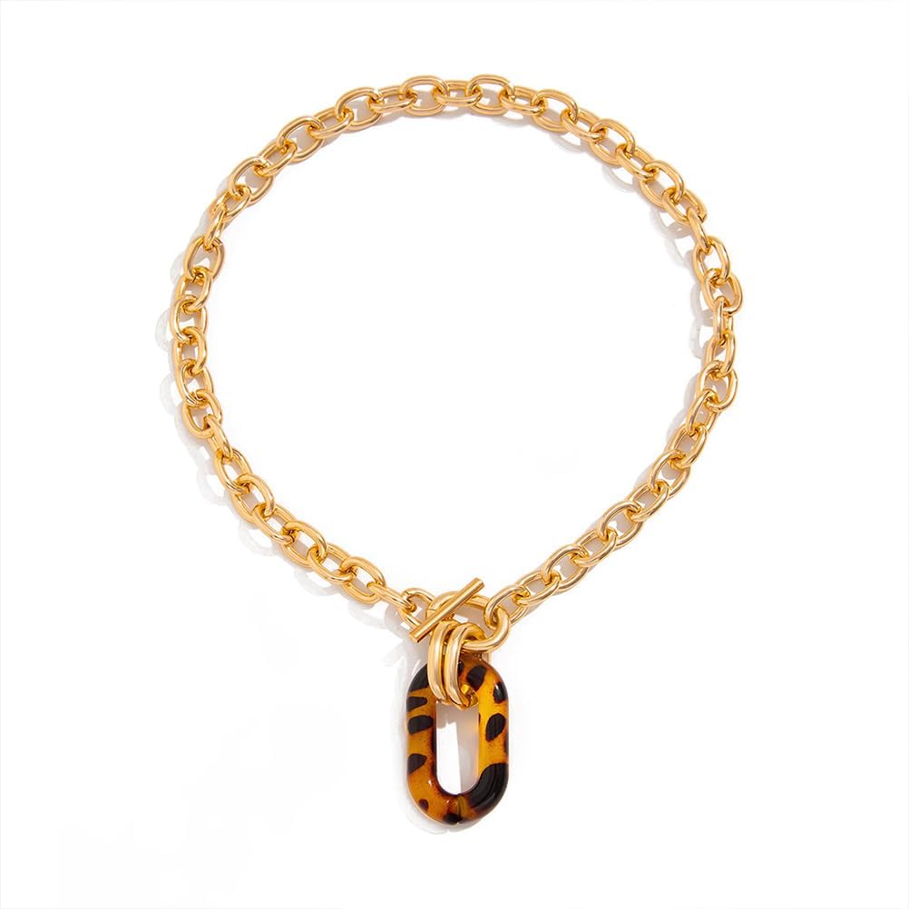 Chunky Short Gold Chain Choker Acrylic Leopard Necklaces for Women Trendy, Unique Small Pendant Collar Necklace Punk Party Jewelry Accessories Gift - Image 8