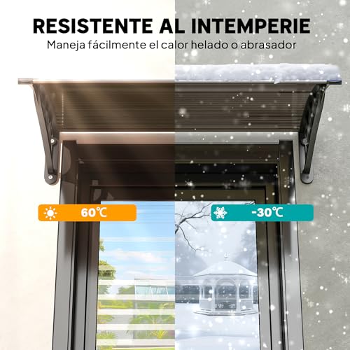 Miniatura 5 de Outsunny Marquesinas Exterior Para Puertas Y Ventanas 75x100 Cm Tejadillo De Protección Contra Sol Y Lluvia Con Soporte De Aleación De Aluminio Marrón Translúcido