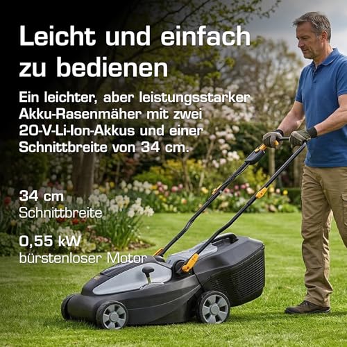 Alpina Akku Rasenmäher AL1 3420 Li Kit, 34cm Schnittbreite, mit 2x 20V (2Ah) Akkus & Ladegerät, 35L Korb – Ansicht 2