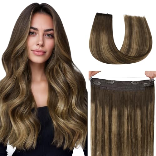 hotbanana Secret Hair Extensions   Extensiones de pelo humano Remy con alambre invisible, 30 cm, 70 g, color marrón chocolate, rubio caramelo mezclado